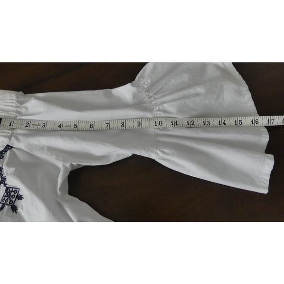 Ana Off Shoulder White Cotton Top Embroidered Bell Sleeve Flowy Shirt Size M - Picture 8 of 9
